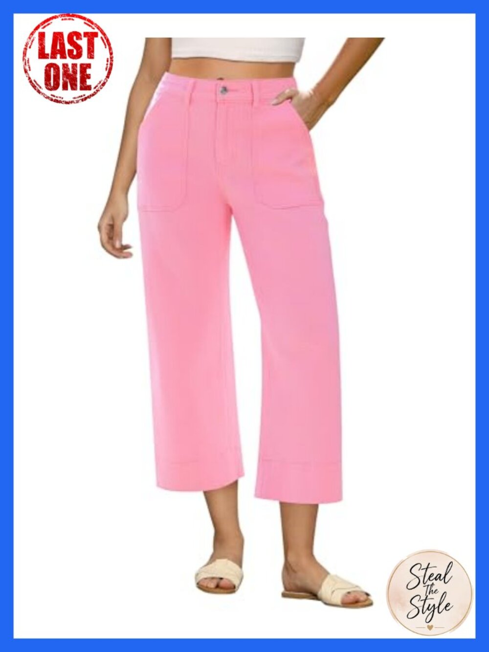 High Waisted Wide Leg Cropped Denim Jeans with Pockets, Stretchy Summer Capris